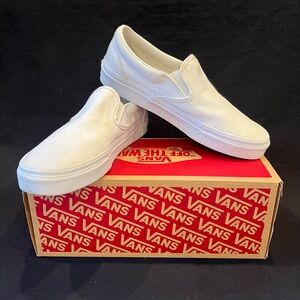 Vans Classic White Canvas Slip On Sneakers Mens 7 Womens 8.5 GUC